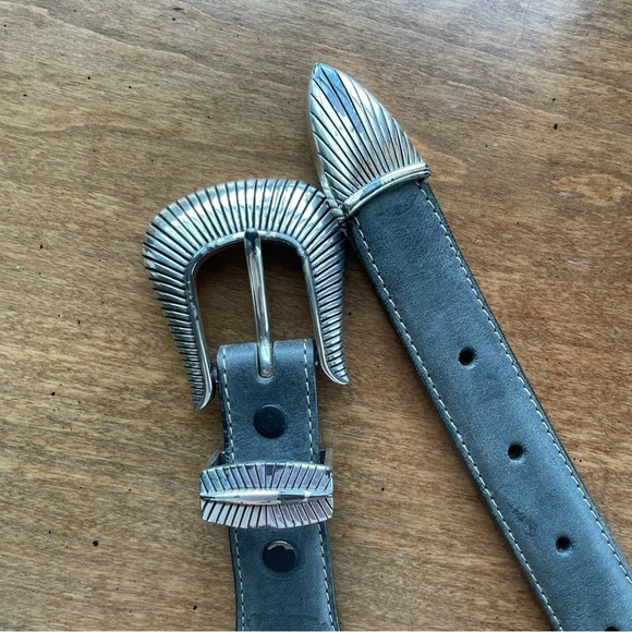 Vintage Buffalo & Indian Head Coin Concho Western Gray & Brown Leather Belt 34" - Picture 5 of 14